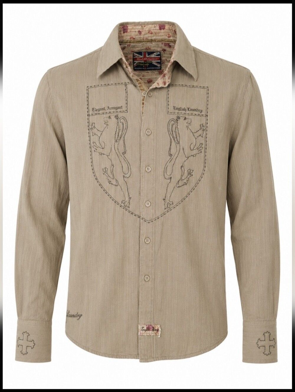English Laundry Christopher Wicks Hand Sewn Button Front Shirt Beige  Crest M